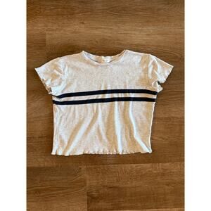 J. Galt California Grey Cropped Tee with Navy Stripes – Size One Size